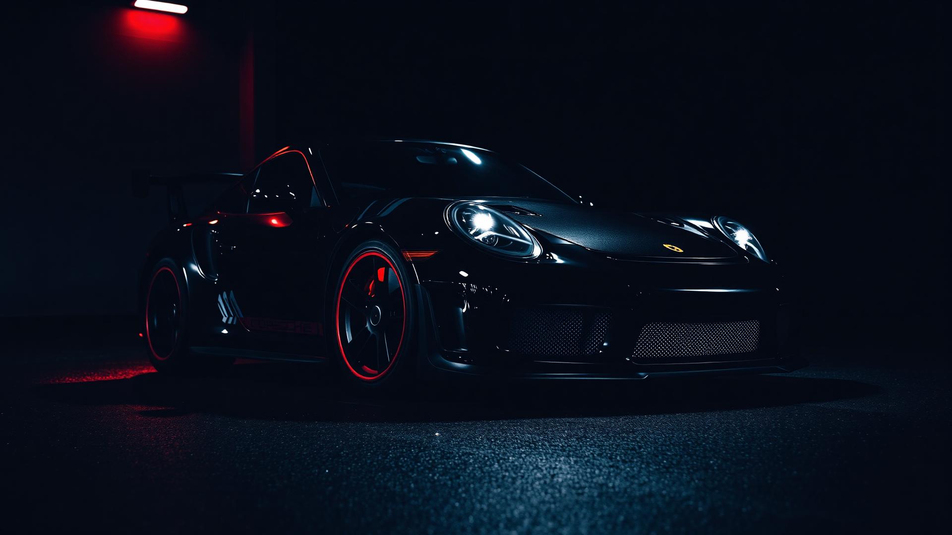 Porsche 911 GT3 RS em ambiente cinematográfico noturno